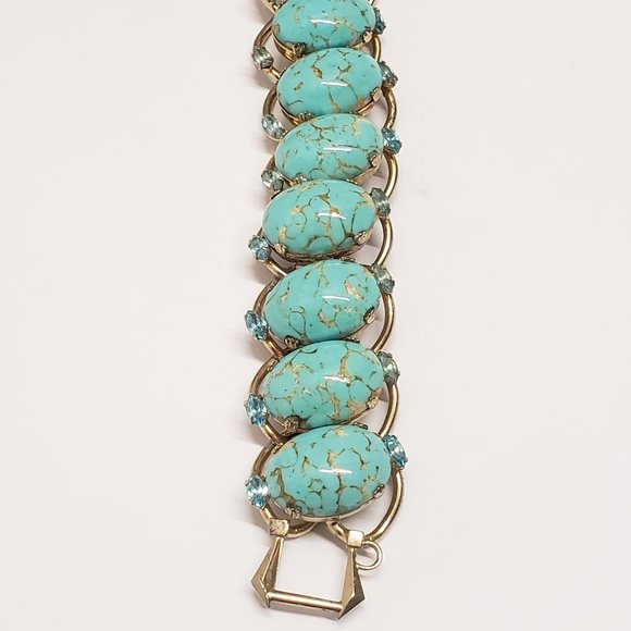 Vintage Jewelry - Amazing Vintage Gold Turquoise Stone Statement Bracelet